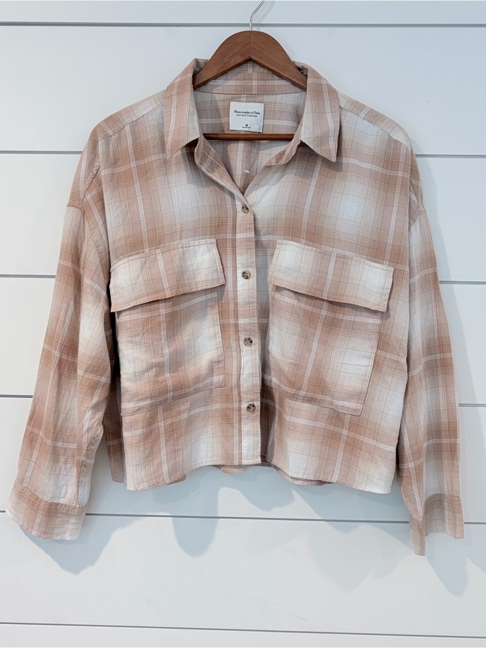 Abercrombie Plaid Crop Shacket Blush Coastal Cowgirl Soft Girl Medium